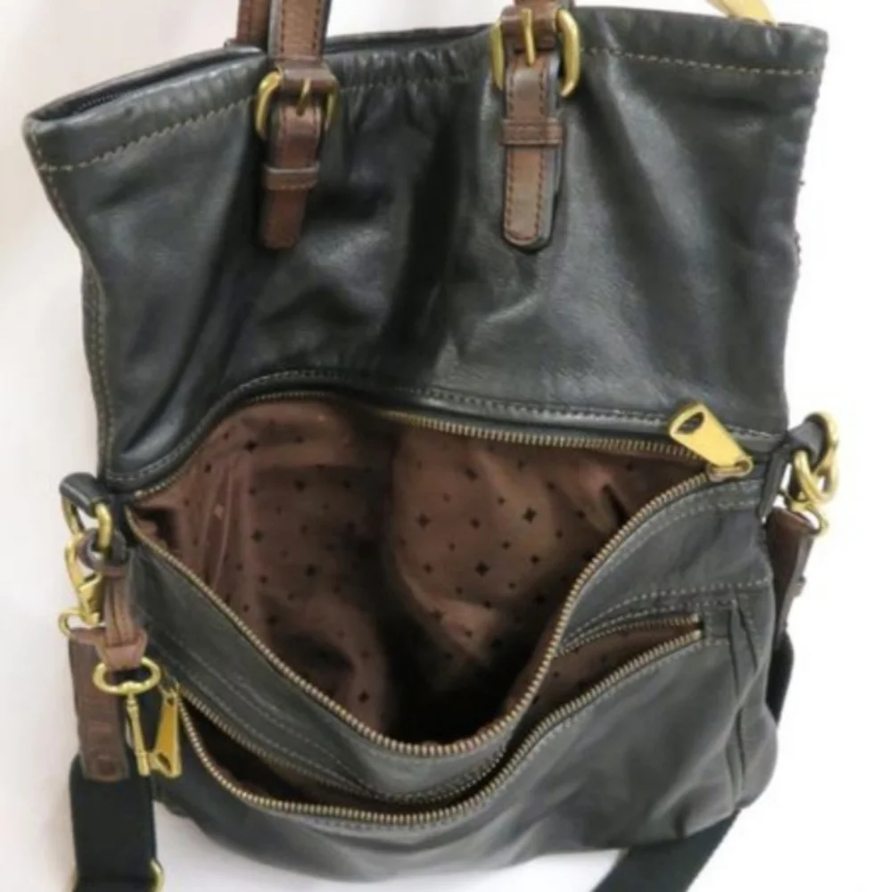 FOSSIL Explorer Tote Y2K Leather Purse Bag Key Fob